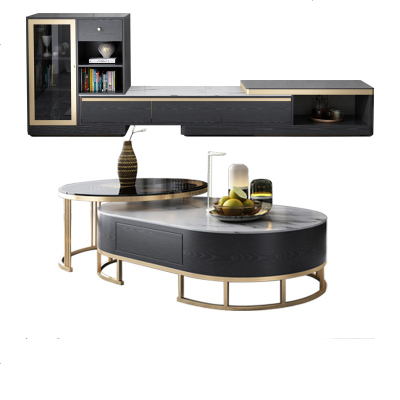 现代简约茶几电视柜组合小户型边柜大理石岩板客厅轻奢家具套装
