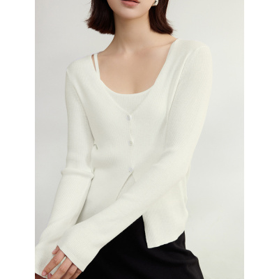 设计感 含桑蚕丝V领针织开衫女内搭吊带背心两件套新款春季上衣女