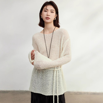 肌理感特种纱羊毛针织衫女春季新款松弛感吊肩长袖一字领防晒罩衫