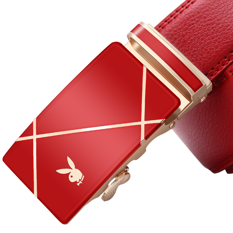 花花公子男士腰带真皮红色本命年蛇年结婚情人节礼物自动扣皮带潮