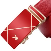 花花公子男士腰带真皮红色本命年蛇年结婚情人节礼物自动扣皮带潮