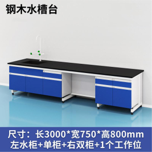 易企采 300CM钢木水槽台C款 实验室测试化验操作工作台耐酸碱试剂台 单位:张