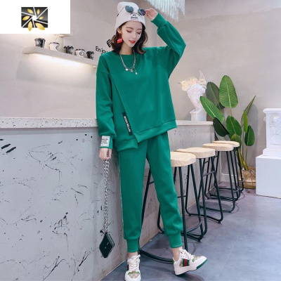 暖青汇2020春装新款大码女装宽松胖mm卫衣套装女网红洋气束腿裤两件套潮大码女装