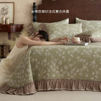 法式复古风全棉双层纱床盖韩式花边款纯棉绗缝加厚防滑床单被单