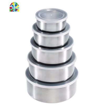 五件套不锈钢保鲜盒圆形密封保鲜碗带盖汤碗收纳密封罐家用 FENGHOU