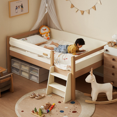 全友家居原木风儿童半高床卧室小户型男女孩带围栏单人床