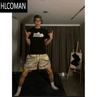 HLCOMAN夏季复古美式迷彩网眼四五分短裤男潮流休闲宽松百搭不过膝裤