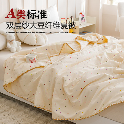 A类小清新双层纱夏凉被薄款大豆被子被芯小碎花可机洗空调被夏被