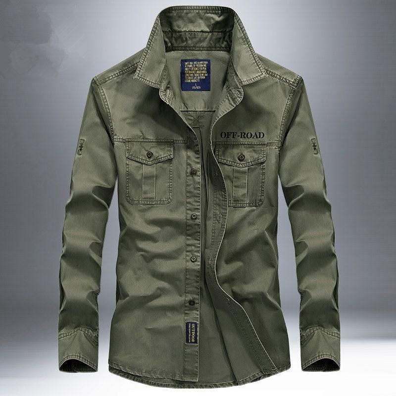 JPDUN青年男士衬衫大码长袖新款休闲宽松纯色口袋衬衣男上衣