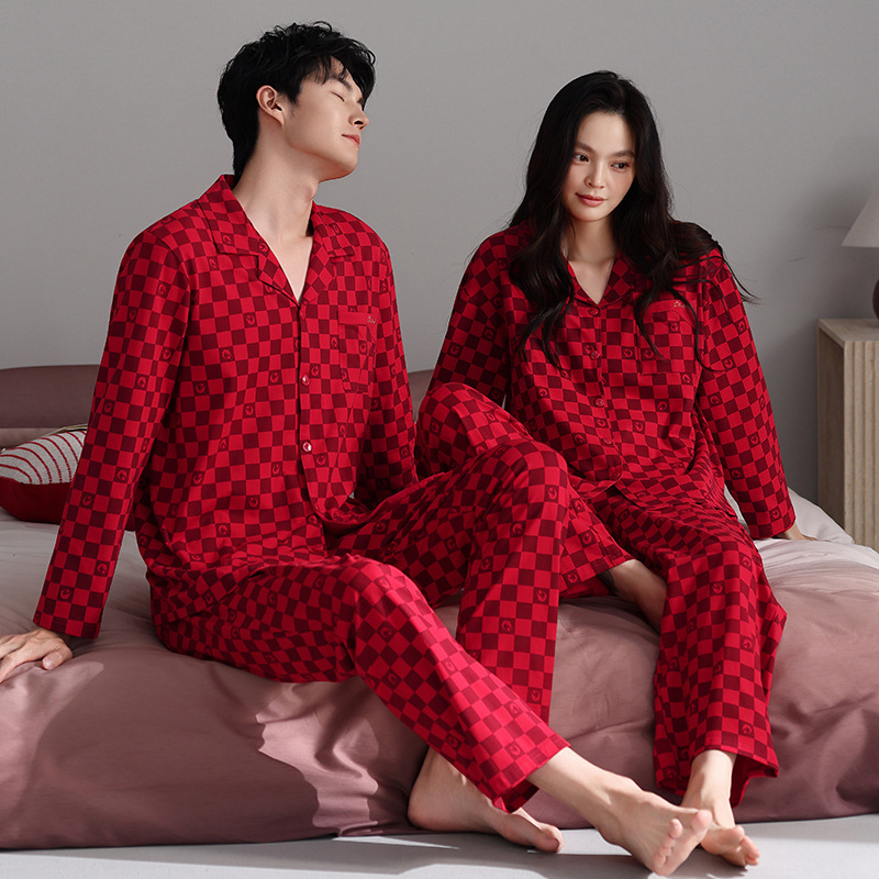 情侣睡衣春秋冬季棉质本命年喜庆结婚红色一男士一女士家居服套装