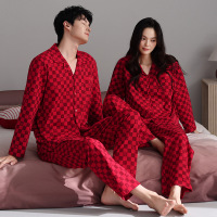 情侣睡衣春秋冬季棉质本命年喜庆结婚红色一男士一女士家居服套装_176
