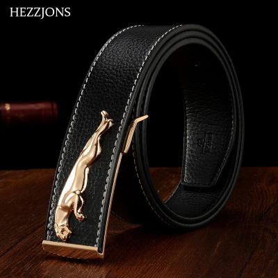 赫泽琼斯HEZZJONS捷豹皮带男士真皮纯牛皮板扣潮男腰带青年时尚韩版休闲百搭皮带个性腰带