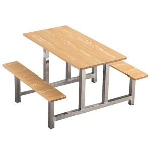 铭威盾学校食堂不锈钢餐桌椅4人6人14人位工厂员工饭堂连体快餐桌椅组合4人位防火板