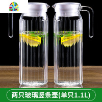 冷新款玻璃凉水壶家用可高温凉白开水杯耐热茶壶防爆扎壶瓶套装 FENGHOU 竖条壶1.1L+高4角杯6个