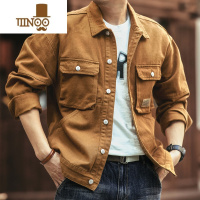 YANXU美式复古牛仔外套男士秋季潮牌宽松硬汉猎装工装夹克男