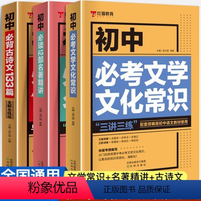 [初中]语文知识积累3件套 初中通用 [正版]初中 古诗文133篇七八九年级文化文学常识积累中学生名著导读考点精练精