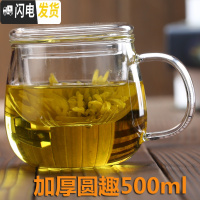 三维工匠耐热玻璃杯 花茶杯带把带盖过滤泡茶杯男女式办公水杯茶具加厚 圆趣500