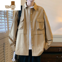 YANXU工装外套男宽松翻领夹克衬衣日系复古潮牌痞帅休闲长袖衬衫