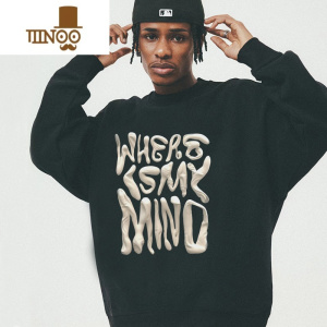 YANXU第76人类 NMK立体字母印花黑色圆领卫衣男美式复古情侣上衣潮