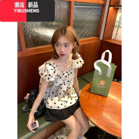 YIBUSHENG波点甜心~甜美波点泡泡袖衬衫上衣女季温柔风宽松连衣裙