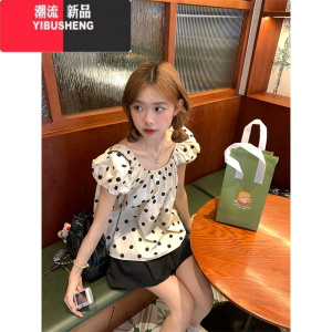 YIBUSHENG波点甜心~甜美波点泡泡袖衬衫上衣女季温柔风宽松连衣裙