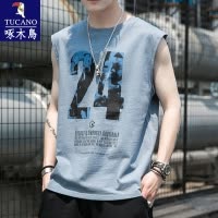 啄木鸟短袖t恤男士无袖背心宽松冰丝港风纯棉夏季衣服潮牌潮流夏