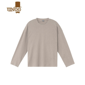 YANXU长袖美式复古t恤新款秋装上衣圆领垂感纯色打底衫男装潮