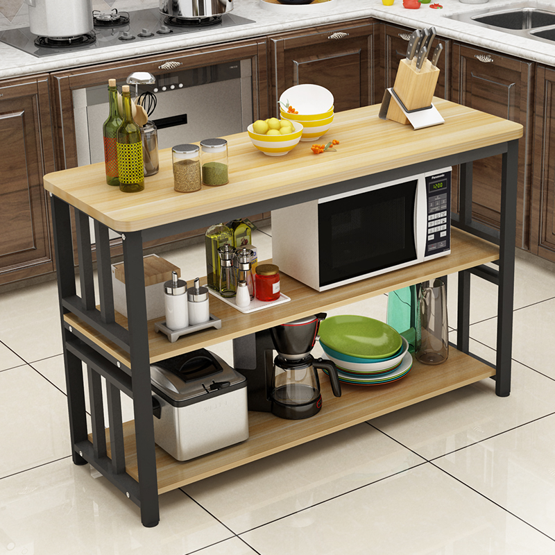 现代厨房桌切菜台小户型多功能料理台家用长方形简约餐桌钢木定制