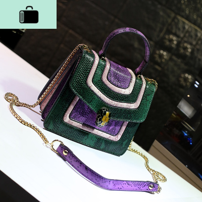 皮包链条斜挎包撞色单肩包蛇头手提包小方包蛇纹女包春夏新款小包NEW LAKE女斜挎包
