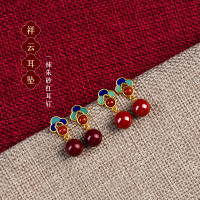 925纯银朱砂耳钉女红色耳环秋冬国风新中式耳饰女本命年新年礼物