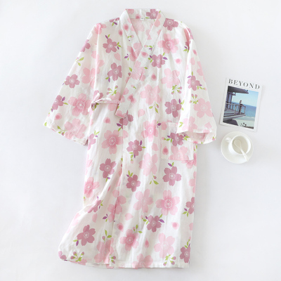 Ideamini2020春夏秋日式和服睡袍女棉纱樱花折扇开衫浴袍7分袖家居服薄