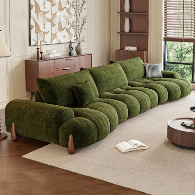 虔度简约现代弧型雪尼尔绒布艺沙发海绵乳胶填充人体工学设计舒适耐用