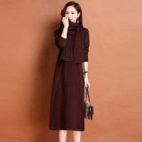 配围巾2025冬春新款羊绒衫女装高个子长款过膝毛衣春秋大码打底羊毛针织连衣裙高端羊毛衫女内搭针织羊绒连衣裙V领套头毛衣女