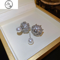 JiMi银针镶钻珍珠双面带耳环韩国ins气质冷淡风耳钉时尚设计感耳饰女