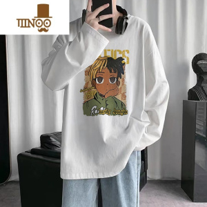 YANXU新款港风ins休闲百搭长袖t恤男宽松韩版时尚潮流内搭上衣