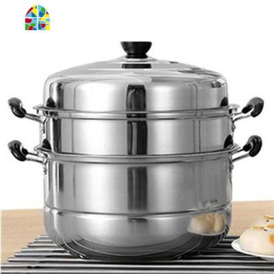 不锈钢蒸锅三层多3层蒸馒头的蒸笼加厚1二2层家用用电磁炉 FENGHOU 28cm三层加厚