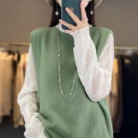 年秋冬新款仿羊毛针织圆领马甲蜂窝针纯色宽松叠穿无袖坎肩女