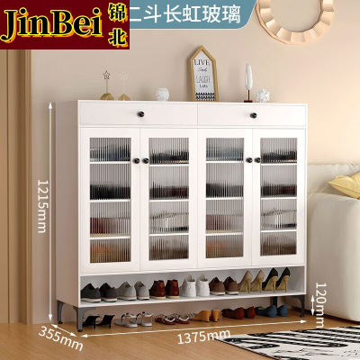 锦北家用钢制鞋柜带抽屉入户门储物柜大容量收纳柜-四门两斗长虹玻璃