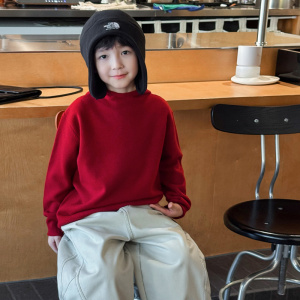 童酷男童冬季新款纯色百搭连帽针织衫中小童加厚打底儿童毛衣