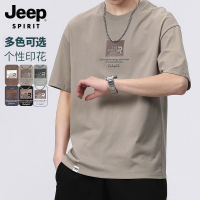 吉普男士短袖T恤2025新款上衣夏季新款纯棉宽松男生半袖男装衣服