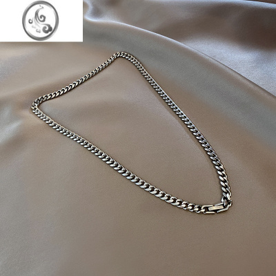 JiMi钛钢古巴潮牌项链男女ins嘻哈素链小众锁骨链基础款简约链子百搭
