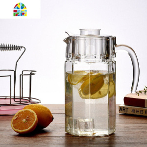 玻璃水壶耐热家用现代凉水杯大容量果汁饮料壶加厚套装创意ins风 FENGHOU 紫色八角壶1.1L+垫凉水壶