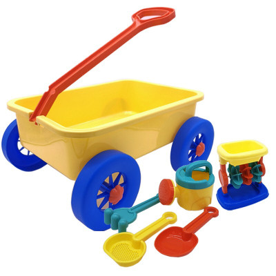 沙滩车套装加厚戏水儿童玩具沙滩套装小推车宝宝玩沙工具马卡龙色6件套装