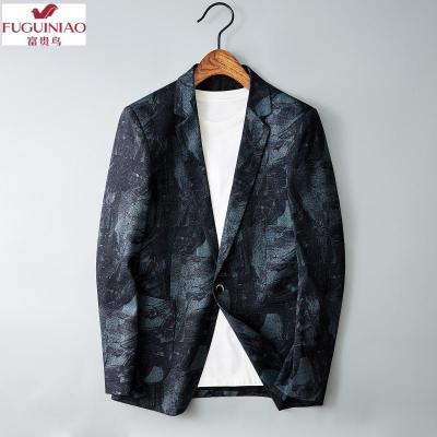 富贵鸟（FUGUINIAO）2021春秋青年修身翻领西服男外套迷彩单西装时尚潮流精品西