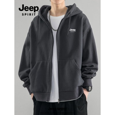 Jeep吉普潮流卫衣男2025新款男秋季重磅连帽开衫外套男款百搭衣服