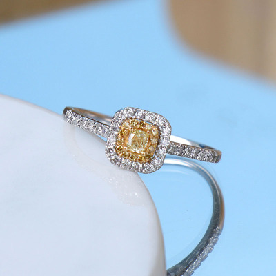 风下Hrfly18K金钻石戒指45分黄钻女戒方形群镶钻石首饰附一对一鉴定证书礼盒包装