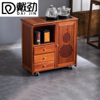 戴劲实木移动茶水柜茶桌边柜泡茶台烧水壶一体边柜单门三抽玻璃电器