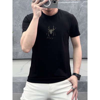 2026新款夏季丝光棉男士半袖烫钻时尚百搭冰丝短袖T恤男欧货潮牌