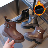 男女童马丁靴冬季新款英伦风加绒保暖棉靴中大童皮带扣短靴潮