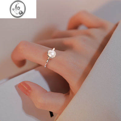 JiMi925银银珍珠食指戒指女小众设计时尚个性简约气质开口戒